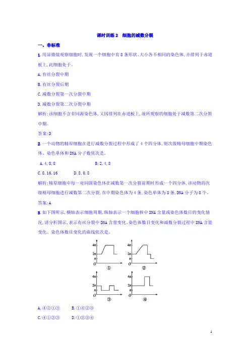 高一生物人教版必修2 课时训练：2细胞的减数分裂 Word版含答案-