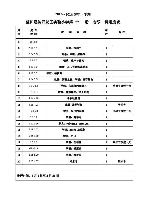 五年级2013-2014下学期进度表