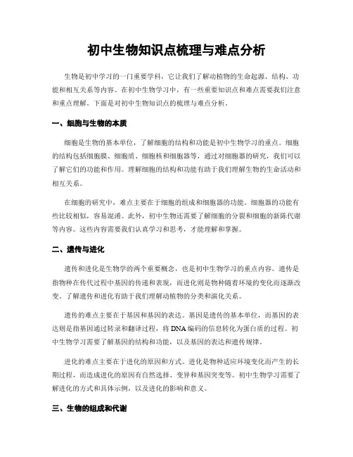 初中生物知识点梳理与难点分析