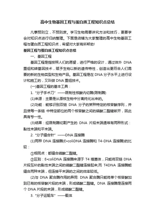 高中生物基因工程与蛋白质工程知识点总结