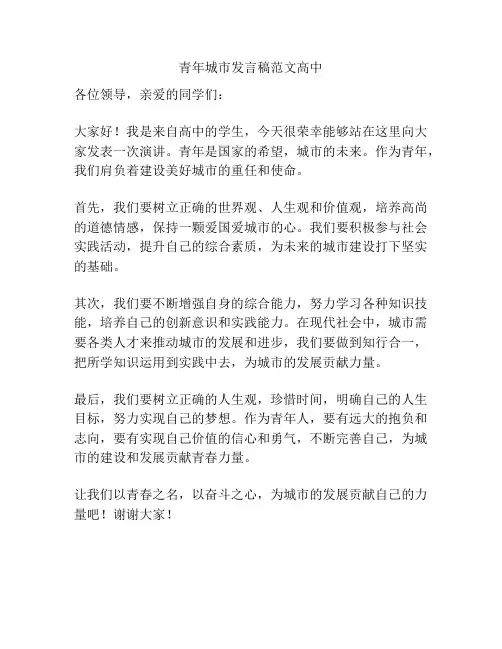 青年城市发言稿范文高中