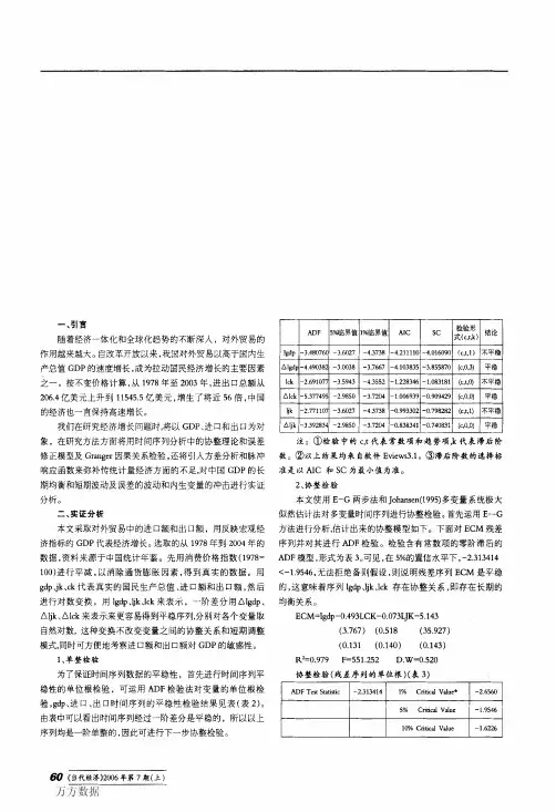 中国对外贸易与经济增长关系的实证研究1