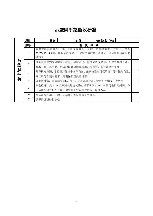 吊篮式脚手架验收标准