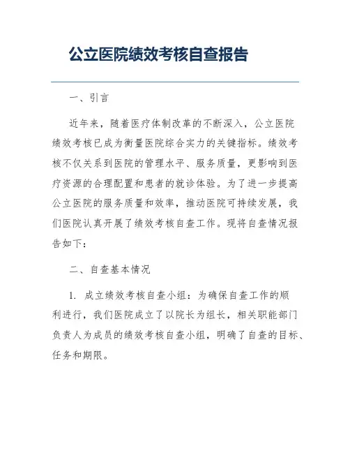 公立医院绩效考核自查报告