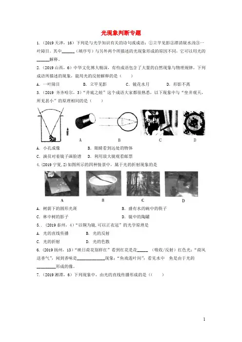 中考物理试题分类汇编(五)光现象区分与判断专题 