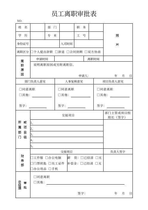 常用公司员工离职审批单