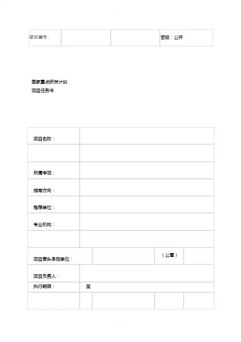 国家重点研发计划项目任务书模板