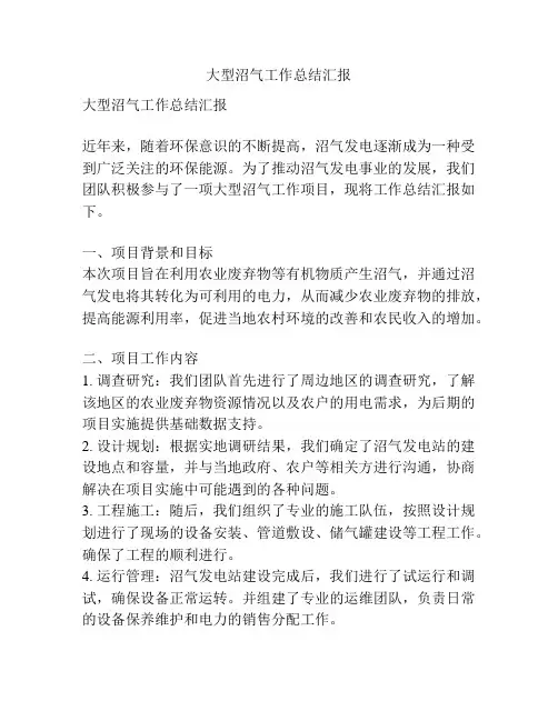 大型沼气工作总结汇报