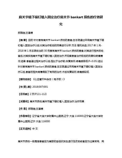 肩关节镜下锚钉植入固定治疗肩关节bankart损伤的疗效研究