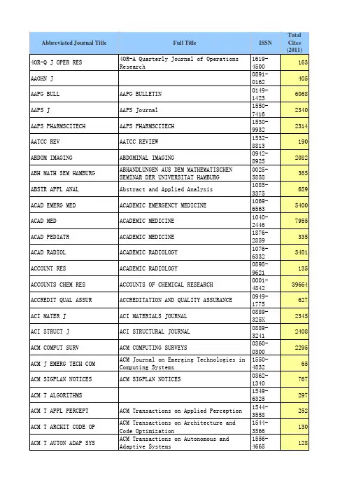 中科院2012年JCR分区表