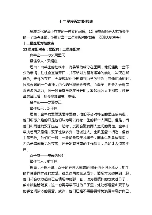 十二星座配对指数表