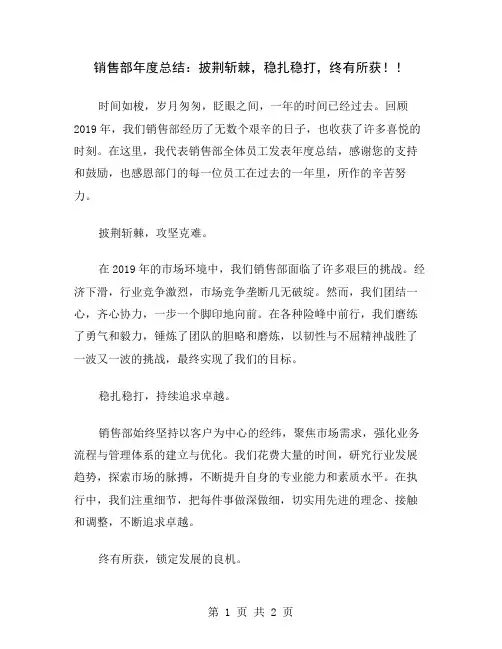 销售部年度总结：披荆斩棘,稳扎稳打,终有所获!
