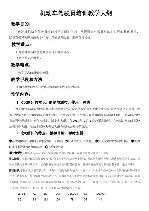 机动车驾驶员培训教学大纲