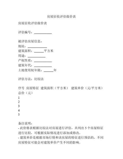 房屋征收评估做价表