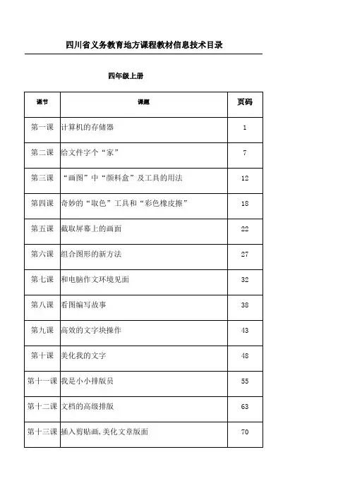 小学四年级上册信息技术目录