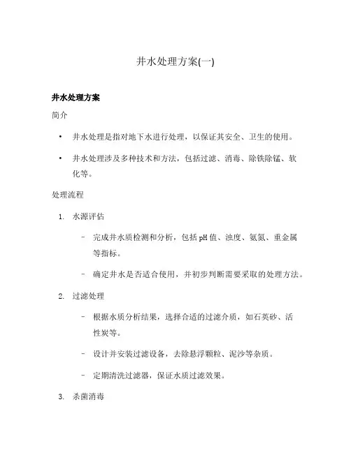 井水处理方案(一)
