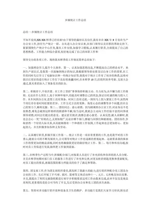 乡镇统计工作总结
