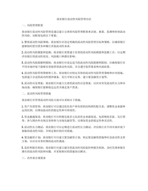 商业银行流动性风险管理办法
