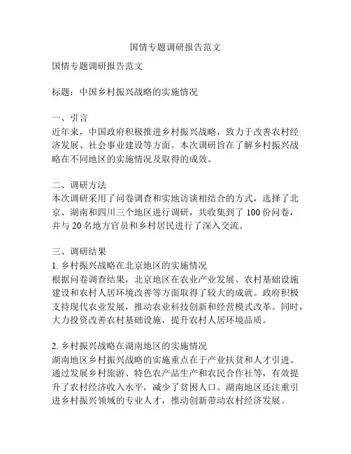 国情专题调研报告范文