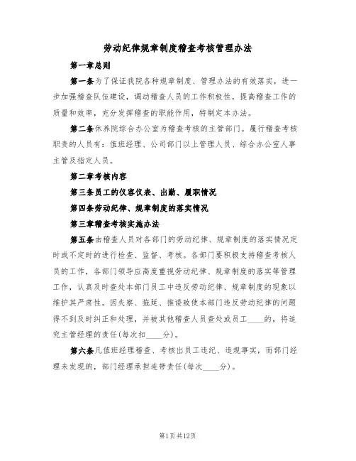 劳动纪律规章制度稽查考核管理办法(5篇)