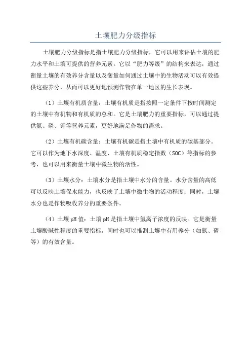 土壤肥力分级指标