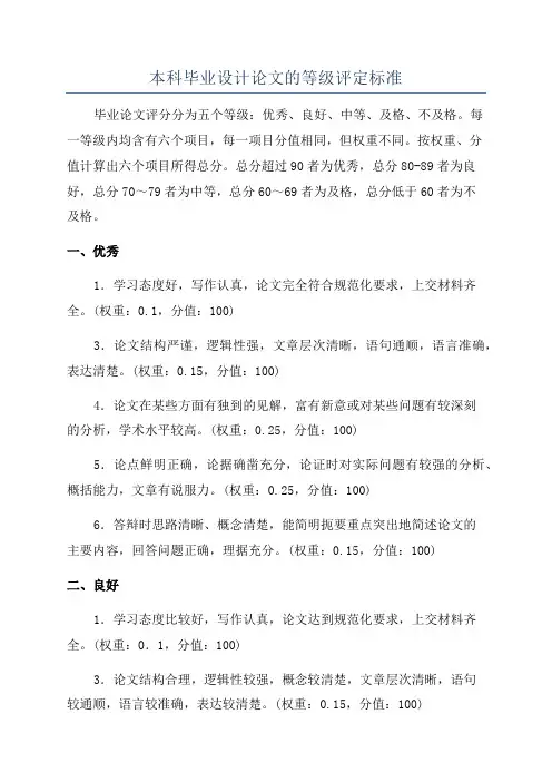 本科毕业设计论文的等级评定标准