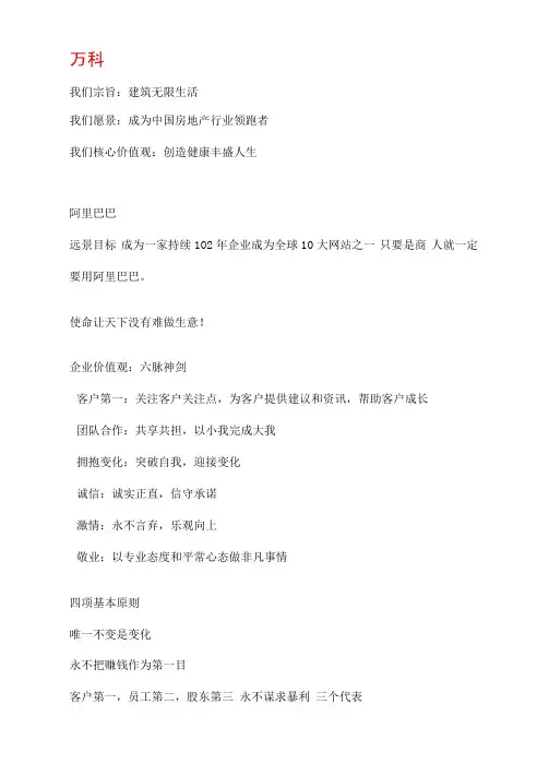 知名企业使命愿景价值观