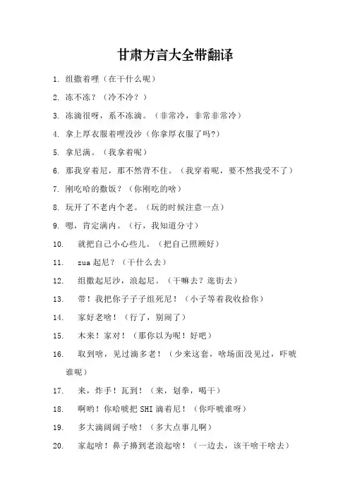 甘肃方言大全带翻译