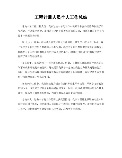 工程计量人员个人工作总结