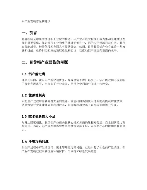 铝产业发展意见和建议