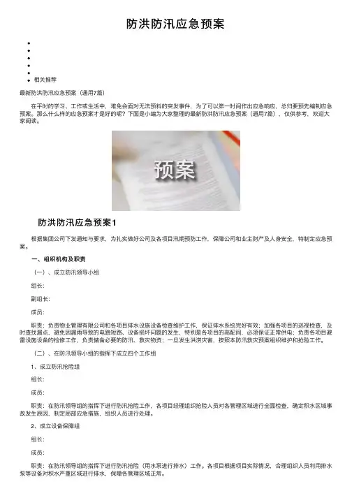 防洪防汛应急预案