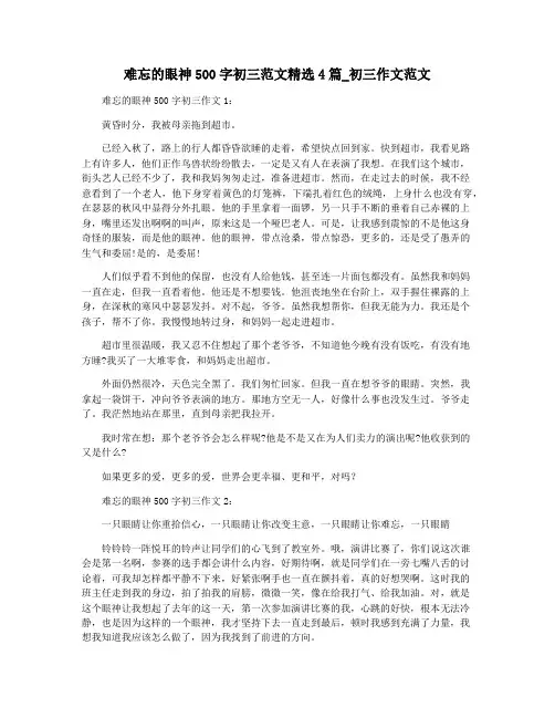 难忘的眼神500字初三范文精选4篇_初三作文范文