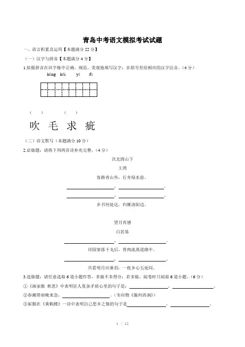 2011年青岛中考26中一模语文试题