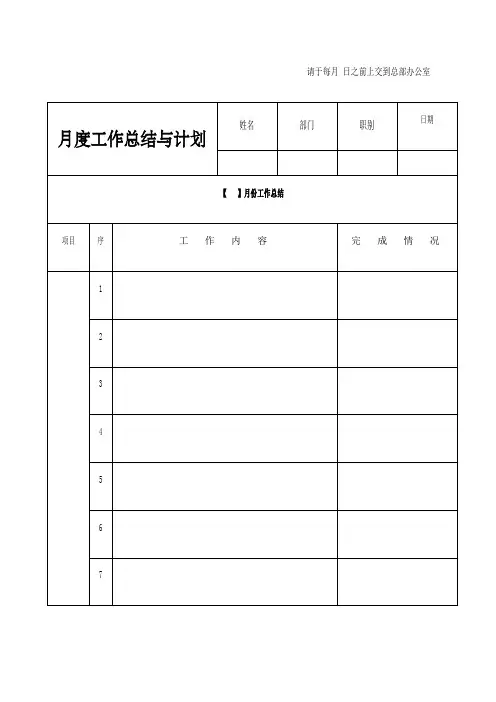 度工作总结与计划表格月度报表