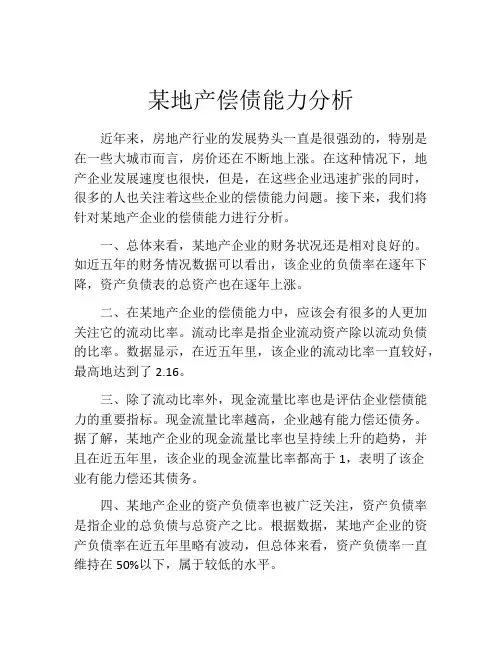 某地产偿债能力分析
