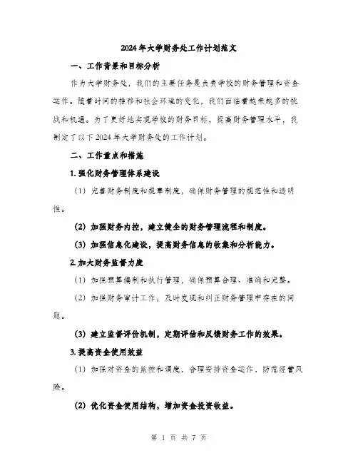 2024年大学财务处工作计划范文(二篇)