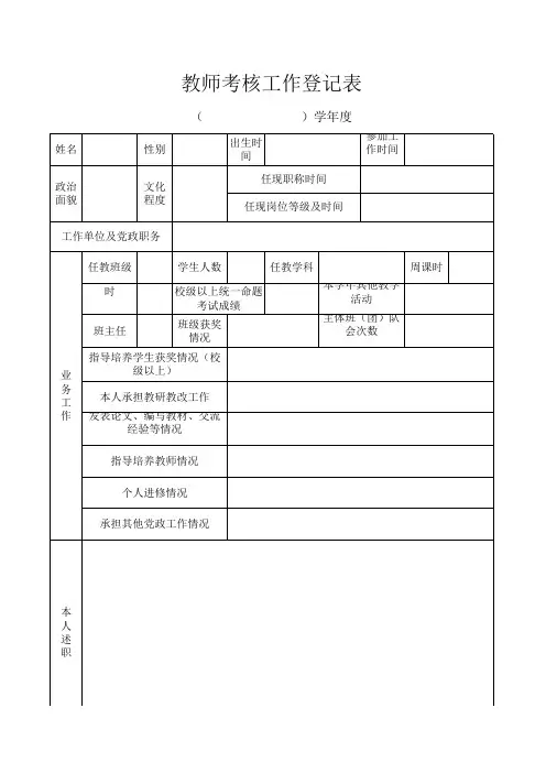 教师考核工作登记表