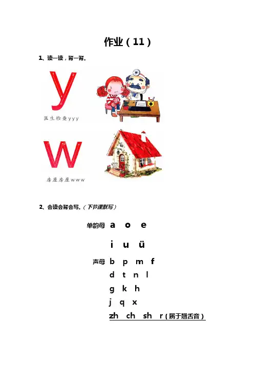 拼音第11课,声母y w复习