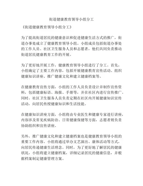 街道健康教育领导小组分工