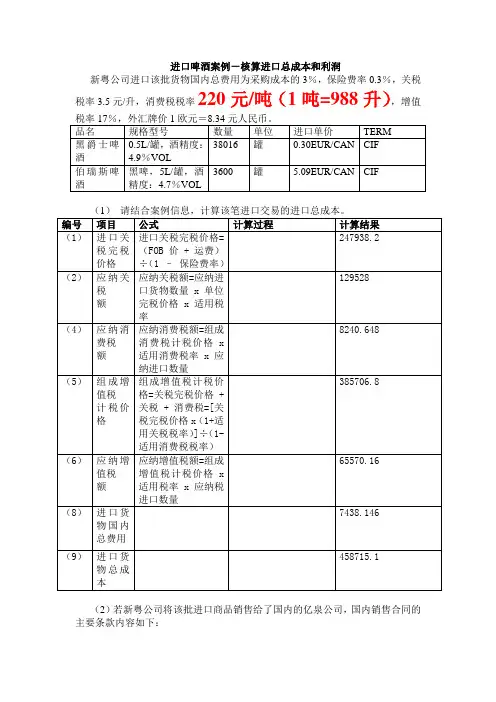 进口啤酒案例核算(进口总成本和利润)