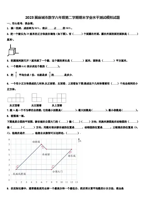 2023届麻城市数学六年级第二学期期末学业水平测试模拟试题含解析