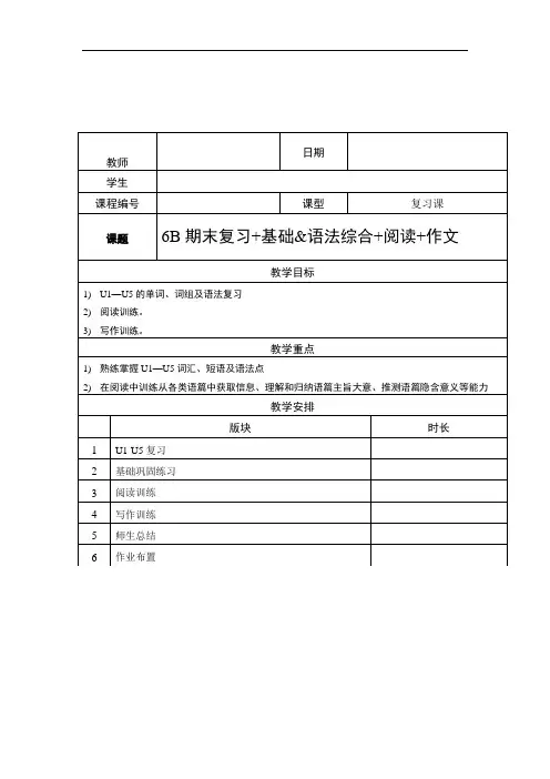 牛津版六年级英语下—18—U1_U5 期末复习(1)—阅读综合—作文