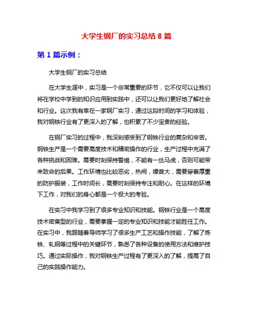 大学生钢厂的实习总结8篇