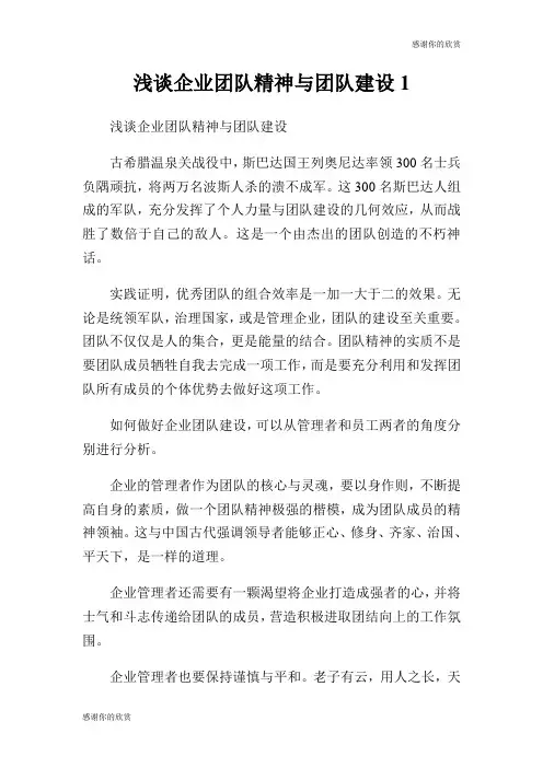 浅谈企业团队精神与团队建设.doc