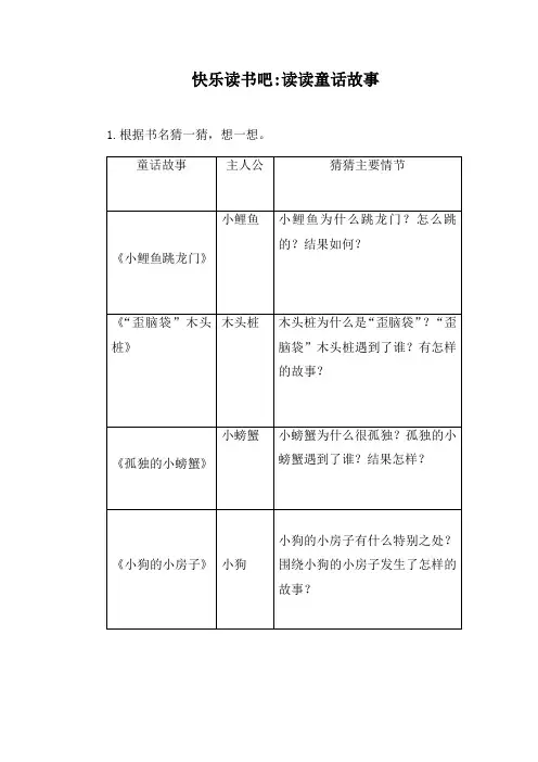 部编版语文二年级上册-第1单元--快乐读书吧：读读童话故事--同步练习(含答案)