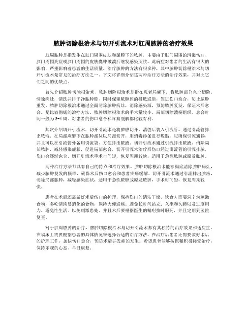 脓肿切除根治术与切开引流术对肛周脓肿的治疗效果