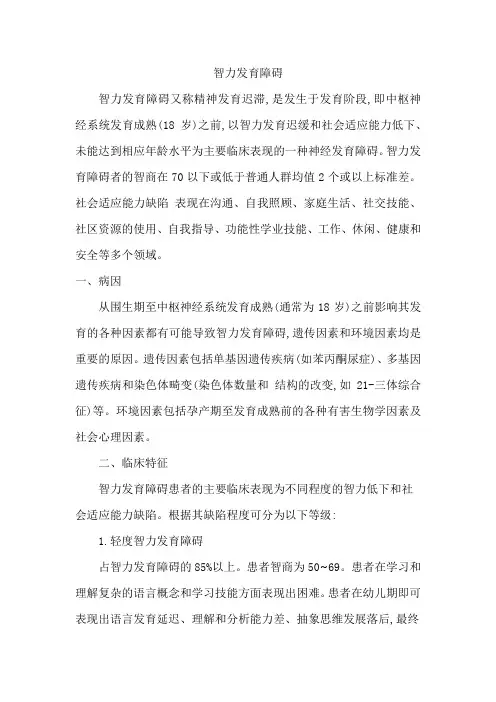 智力发育障碍(精神发育迟滞)