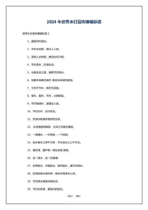 2024年世界水日宣传横幅标语