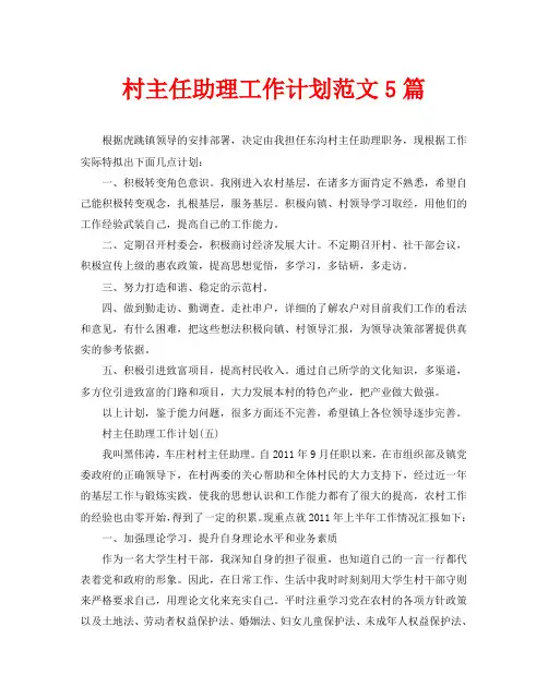 村主任助理工作计划范文5篇