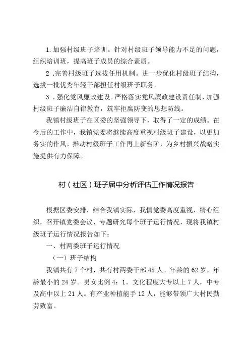 4篇 2024年村(社区)班子中分析评估工作情况报告